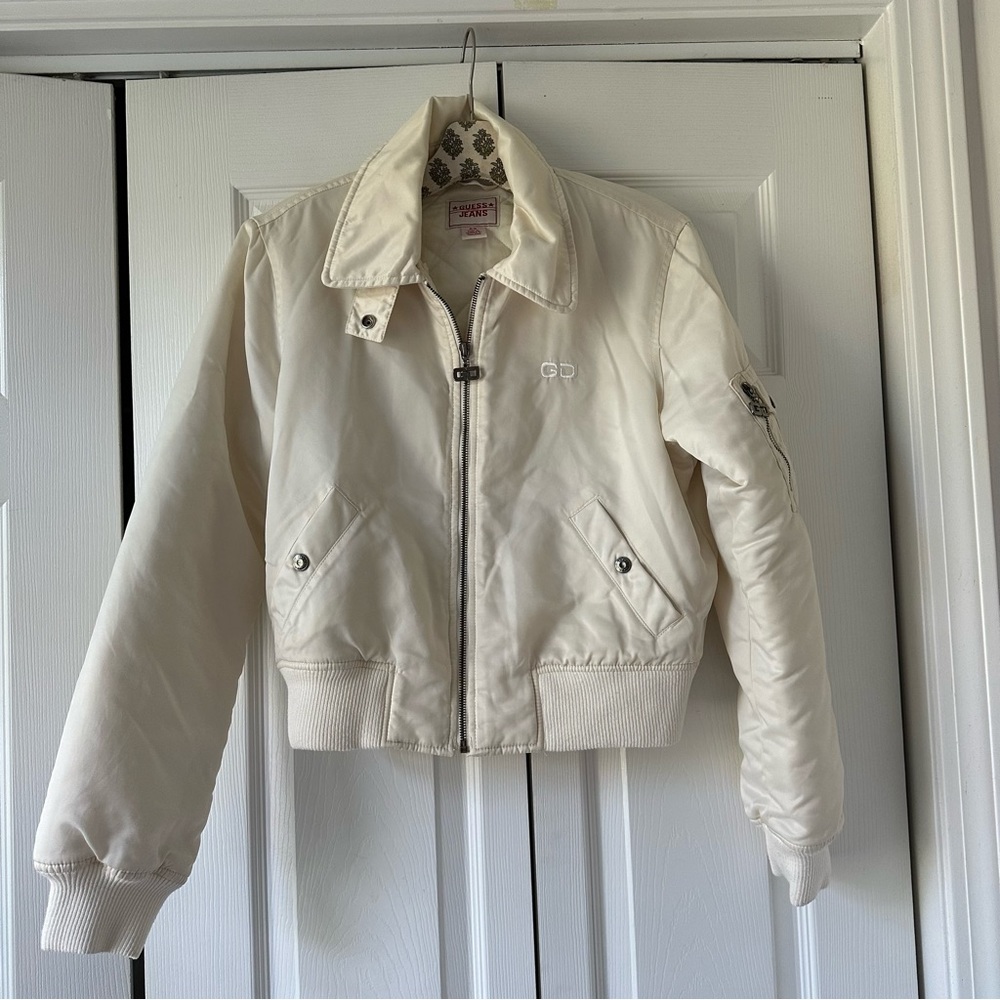 Vintage Guess Jeans Off White Bomber Jacket